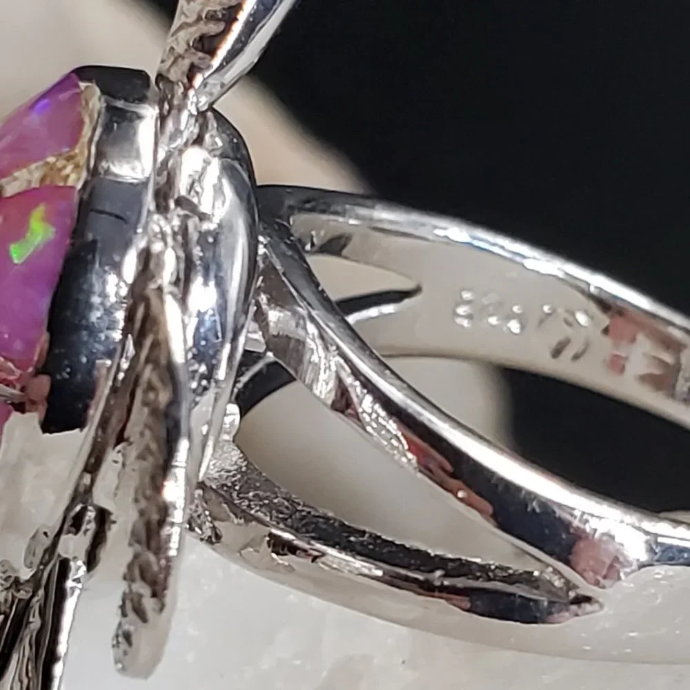 Solid Sterling Silver 925 Ring Opal Stone Turtle Animal Unique Jewelry